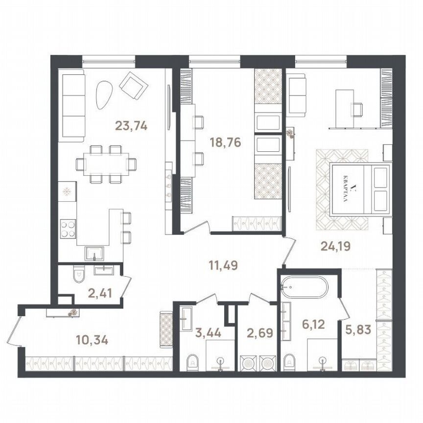 2-к. квартира, 108,9 м², 2/3 эт.