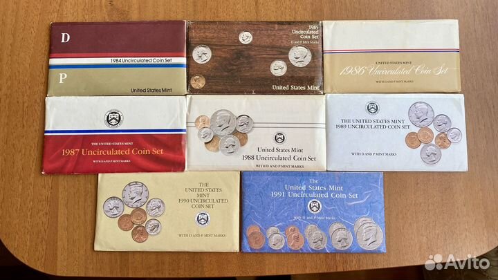 Годовые наборы регулярных монет США 1984- 90 анц