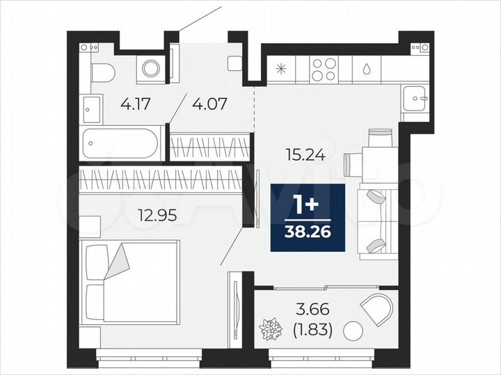 1-к. квартира, 38,3 м², 4/22 эт.