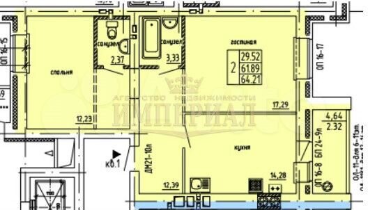 2-к. квартира, 64,2 м², 9/16 эт.