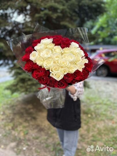 51 роза, букет сердце