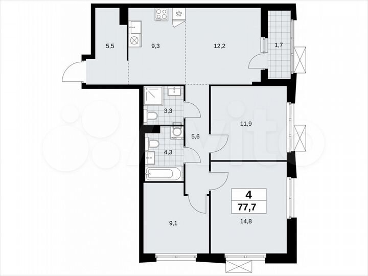 4-к. квартира, 77,7 м², 8/23 эт.