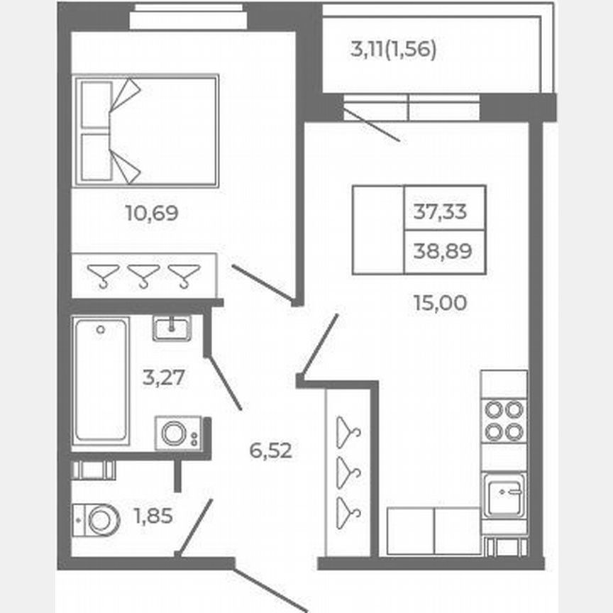 2-к. квартира, 37,3 м², 1/4 эт.