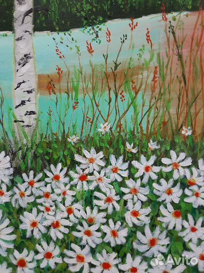 Картина маслом на холсте.Ромашки