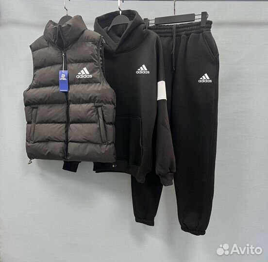 Мужской флисовый спортивный костюм Adidas тройка