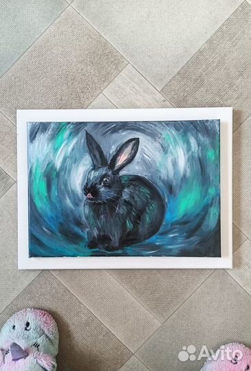 Картина зайчик 35х24 холст на подрамнике