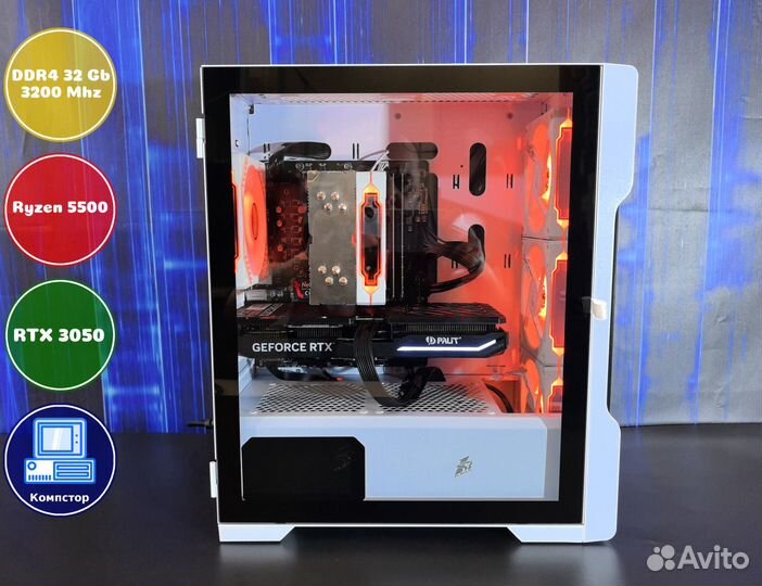 Сборка мощного пк AMD5500-RTX3050-32DDR4-UNW39-A520