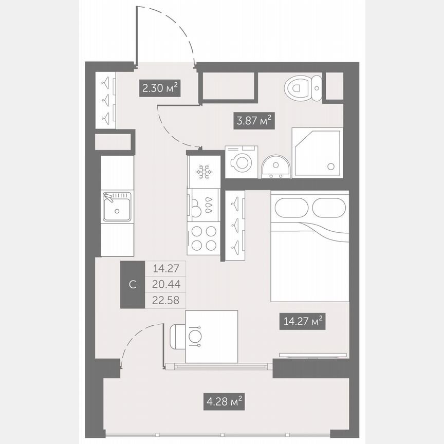 Квартира-студия, 22,6 м², 9/10 эт.