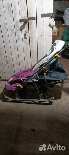 Детские санки коляска с колесами бу