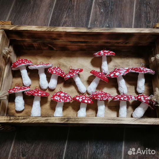 Ватные игрушки мухоморы, поделки, игрушки на ёлку