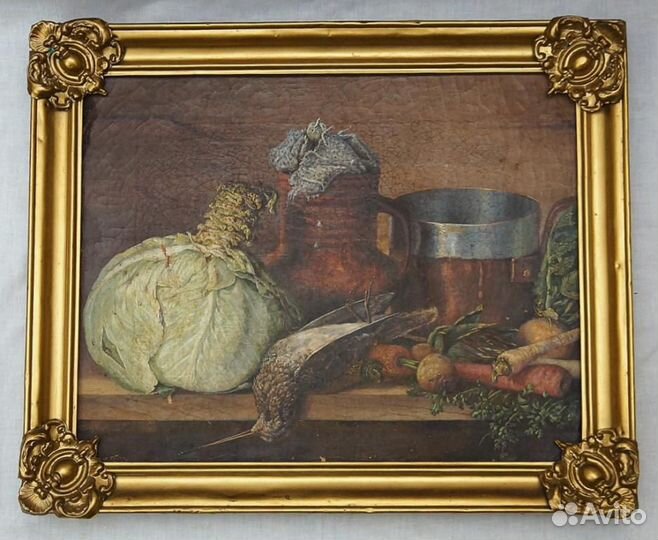 Картина холст масло натюрморт 1867 г. хiх век