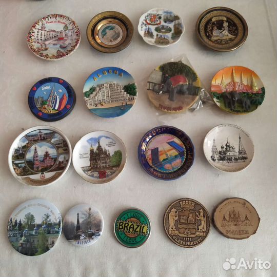 Магниты географические, круглые, тарелочки