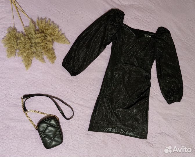 Блестящее женское черное платье 40 42