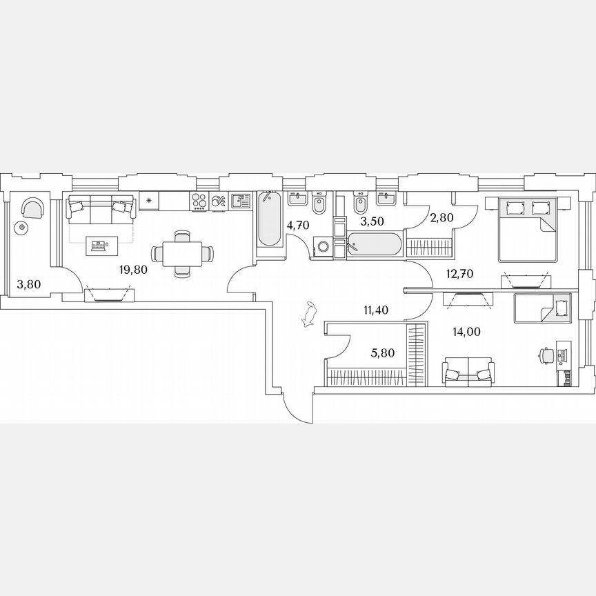 2-к. квартира, 76,6 м², 3/13 эт.