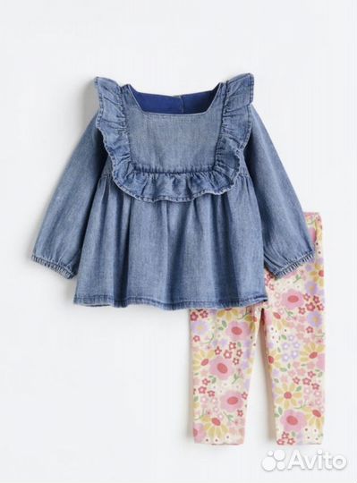 Джинсовая рубашка лосины h&m 80