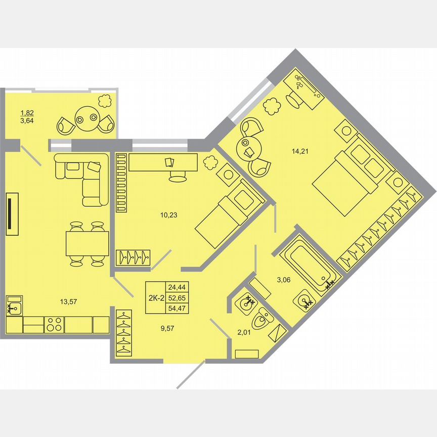 2-к. квартира, 54,5 м², 9/17 эт.