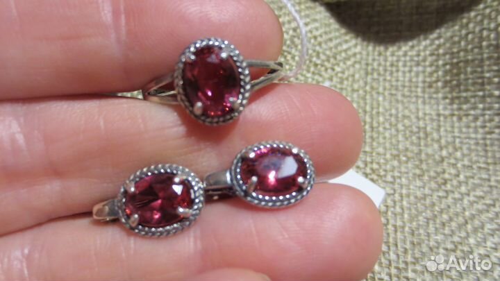 Комплект(серебро/чернение,рубин/сетал. 19)