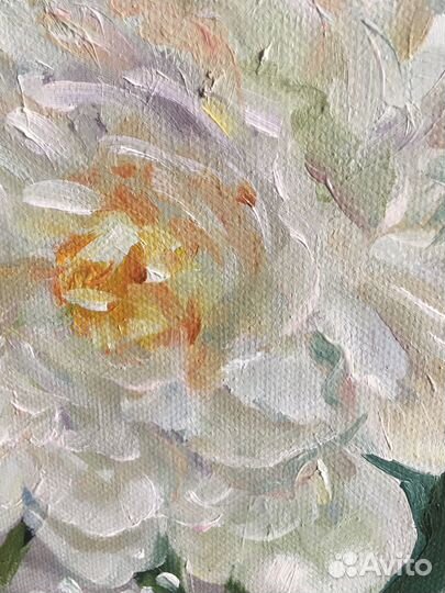 Картина пионы/ белые цветы/картина маслом