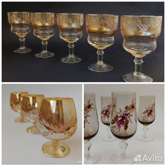 Бокал СССР цветное стекло фужер перламутр роспись