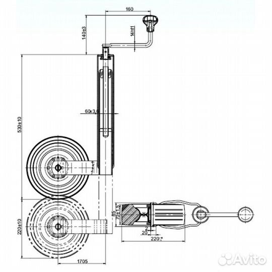 Колесо опорное ТК60-220/70 ас