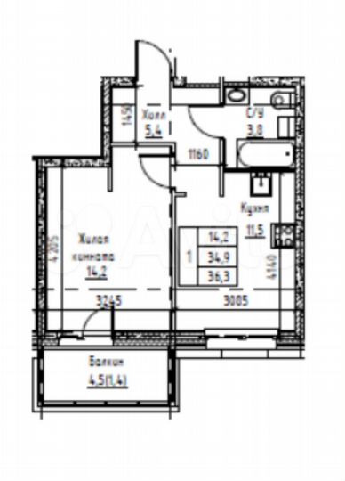 1-к. квартира, 36,3 м², 9/16 эт.