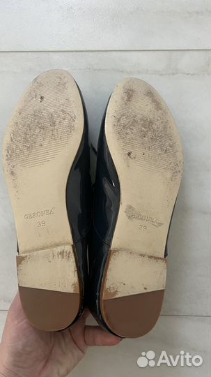 Туфли жен без каблука 38-38,5 размер нат лак кожа