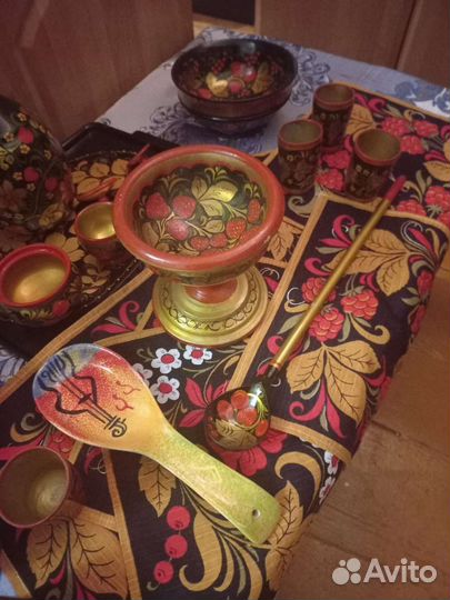 Хохлома дорогой набор посуды, поднос. Доставка