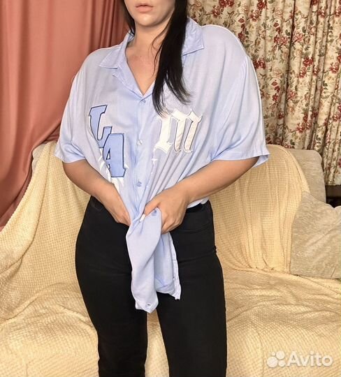 Рубашка оверсайз голубая из вискозы 2XL