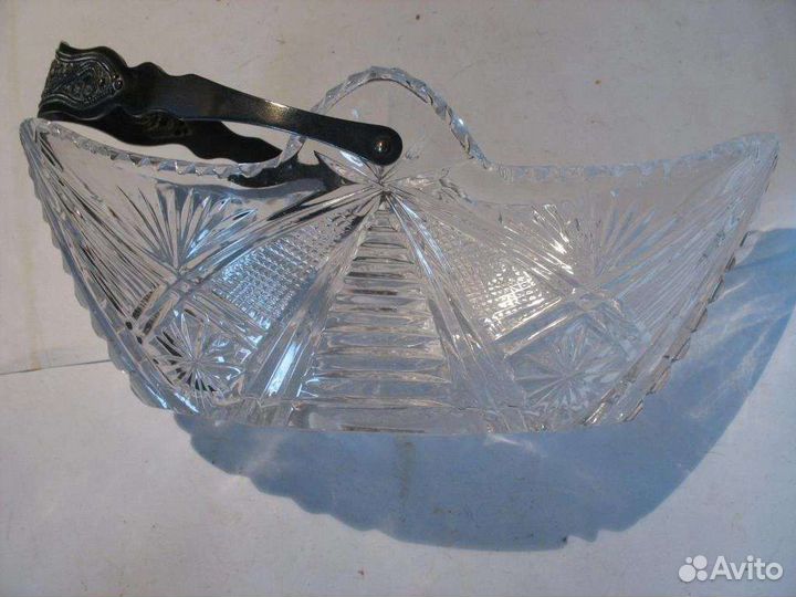Салатница Ладья СССР Конфетница хрусталь мельхиор