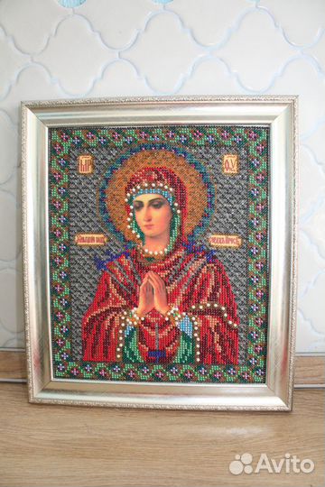 Картина икона вышитая вручную бисером