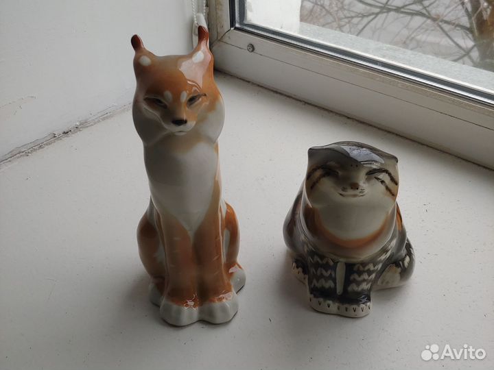 Фарфоровые статуэтки рысь кот