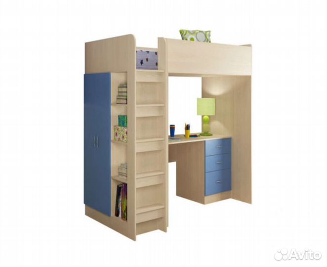 Детская кровать чердак со столом и шкафом