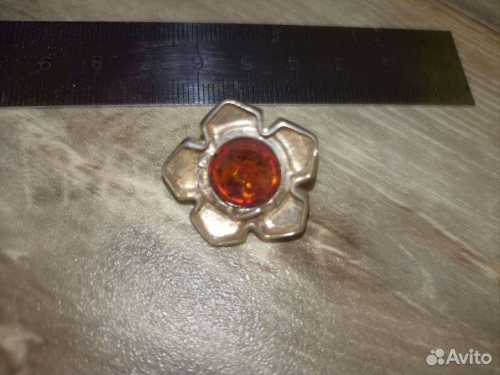 Подвеска кулон янтарь цветок солнце 925проба СССР