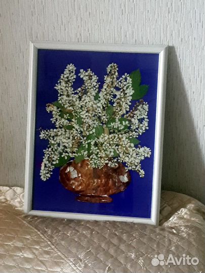 Букет черемухи-картина из сухих соцветий черемухи