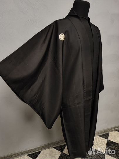 Чёрное гербовое хаори, винтаж, шелк