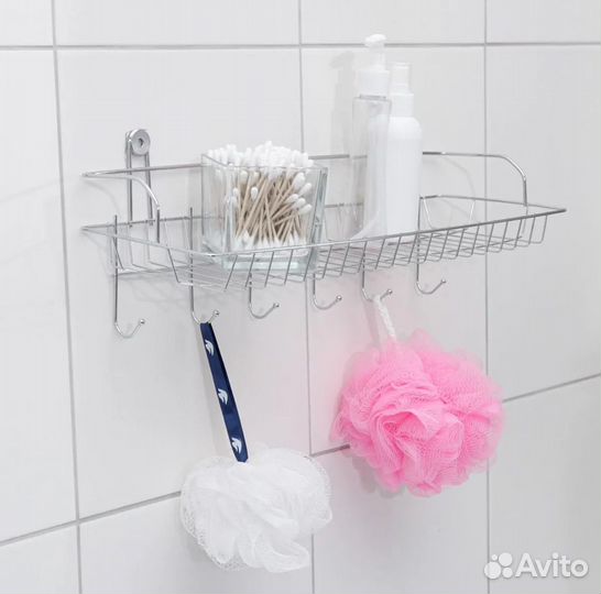 Полка с 6 крючками Одноярусная для ванной / бани