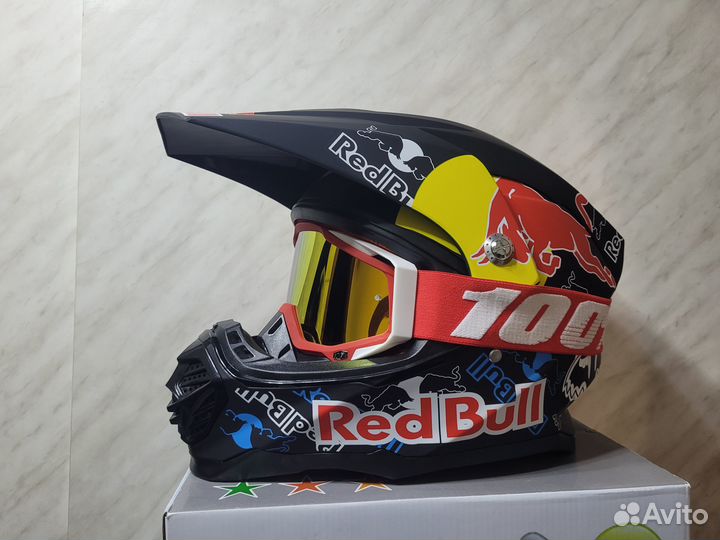 Мото Шлем RedBull кроссовый с Очками Новый матовый