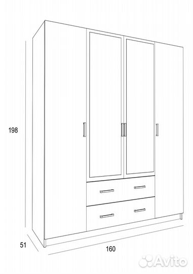 Шкаф распашной Космос 1600 4х-дверный с 2мя зеркал