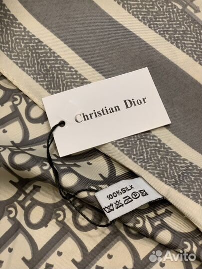 Шелковый платок бандана Dior серый новый