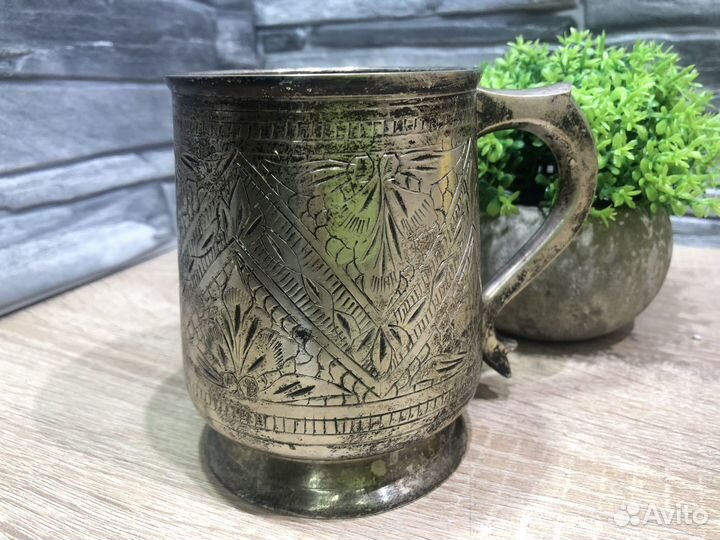 М.23074 Кружка мельхиор, посеребрение 19 век