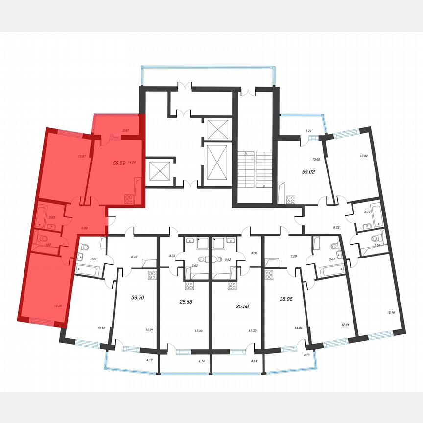 2-к. квартира, 57,6 м², 22/22 эт.