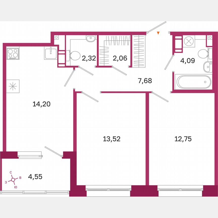 2-к. квартира, 58,9 м², 5/10 эт.