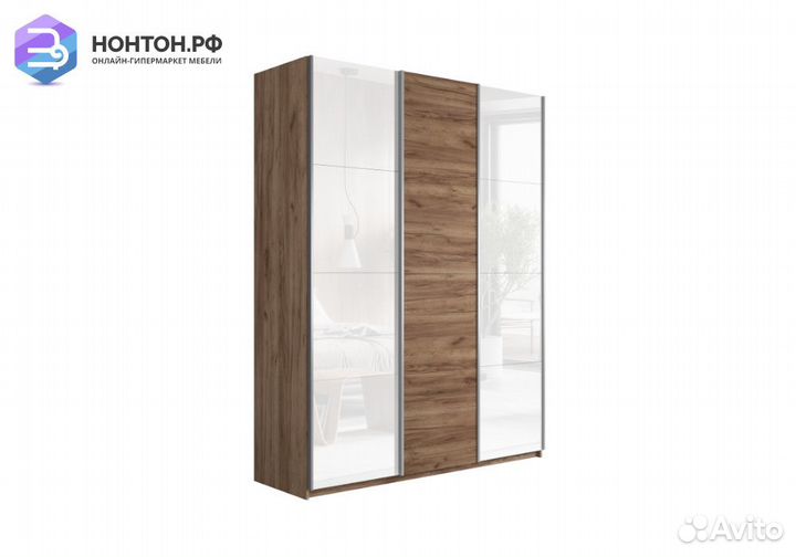 Шкаф-купе 3-х створчатый Прайм белое стекло / краф