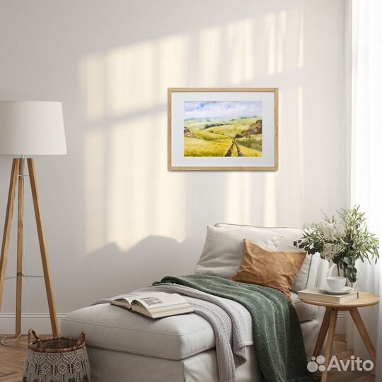 Картина акварелью 23х30 см Летний пейзаж