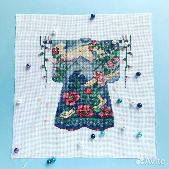 Картина вышитая крестом Кимоно