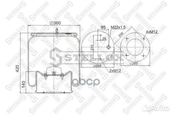 90-29181-SX пневмоподушка со стак2шп.M12смещ.2