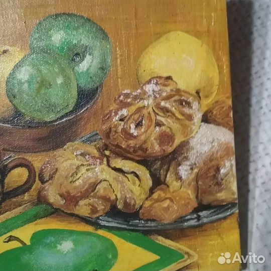 Натюрморт Чаепитие живопись Холст Подпись 2004