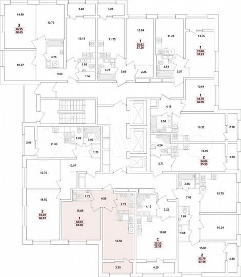 1-к. квартира, 43,4 м², 12/22 эт.