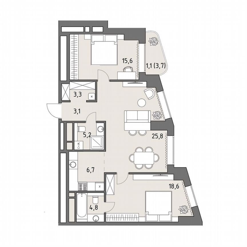 3-к. квартира, 84,2 м², 3/35 эт.