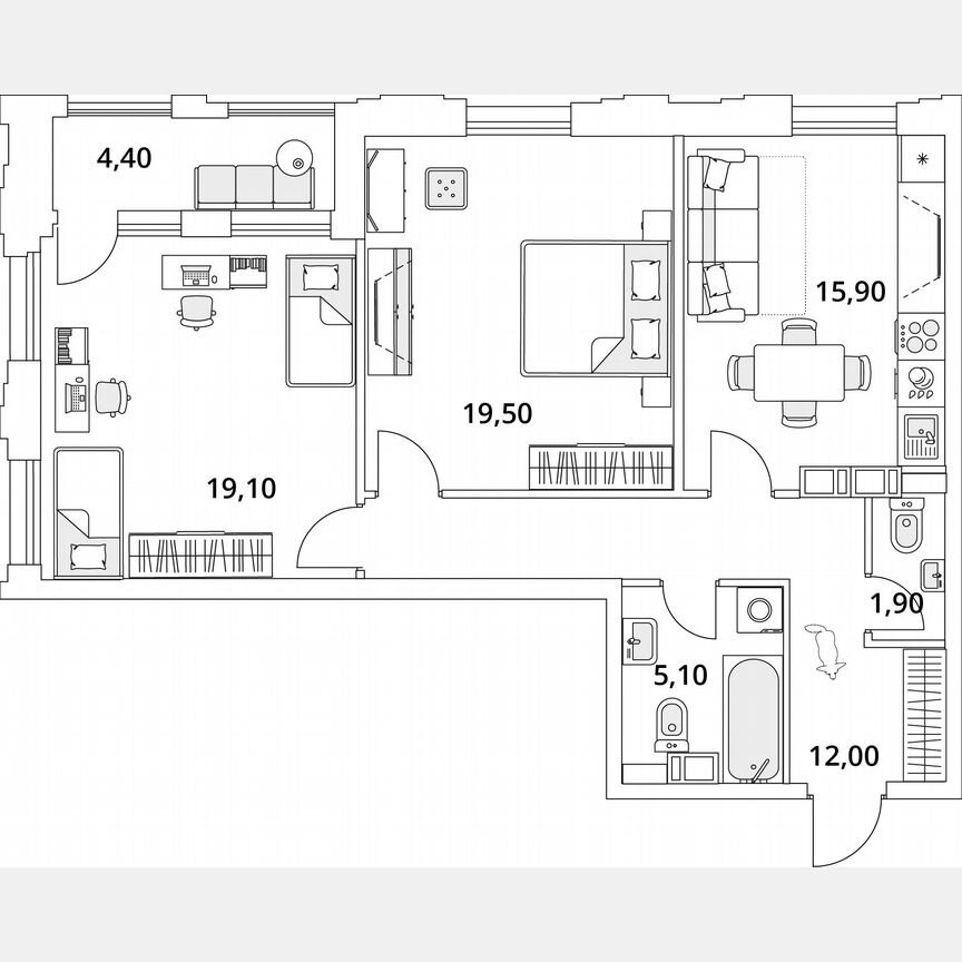 2-к. квартира, 75,7 м², 13/13 эт.